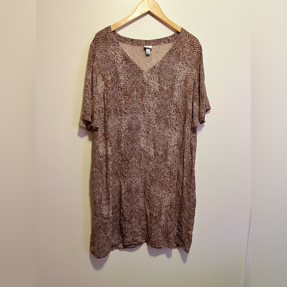 A New Day XXL Brown Snakeskin Print Rayon Tunic T-Shirt Dress w/ Pockets resort